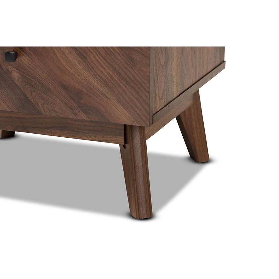 Hartman Mid-Century Modern Walnut Brown Finished Wood 2-Drawer Nightstand. Picture 6