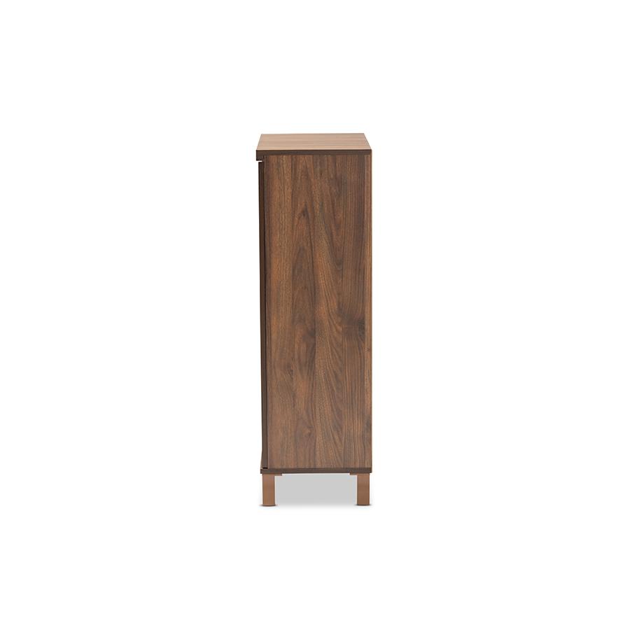 Two-Tone Walnut Brown and Dark Grey Finished Wood 2-Door Shoe Storage Cabinet. Picture 4