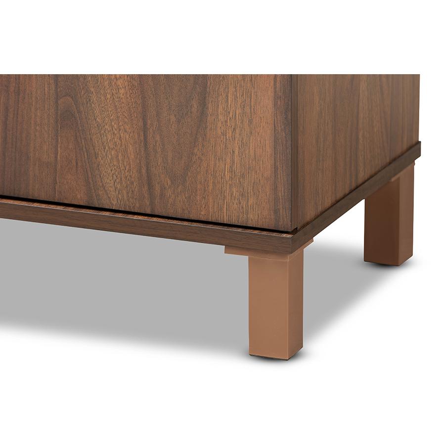 Two-Tone Walnut Brown and Dark Grey Finished Wood 2-Door Shoe Storage Cabinet. Picture 6