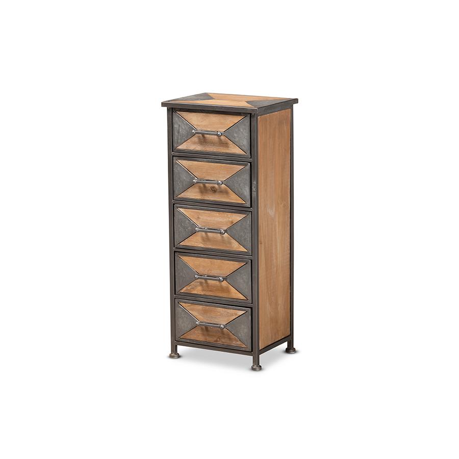 Whitewashed Oak Brown Finished Wood 5-Drawer Accent Storage Cabinet. Picture 1