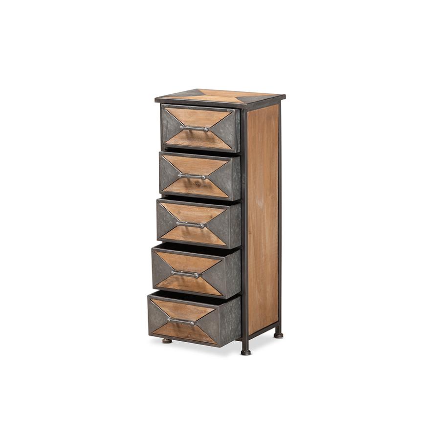 Whitewashed Oak Brown Finished Wood 5-Drawer Accent Storage Cabinet. Picture 2