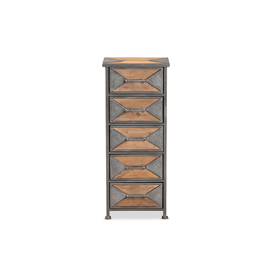 Whitewashed Oak Brown Finished Wood 5-Drawer Accent Storage Cabinet. Picture 3