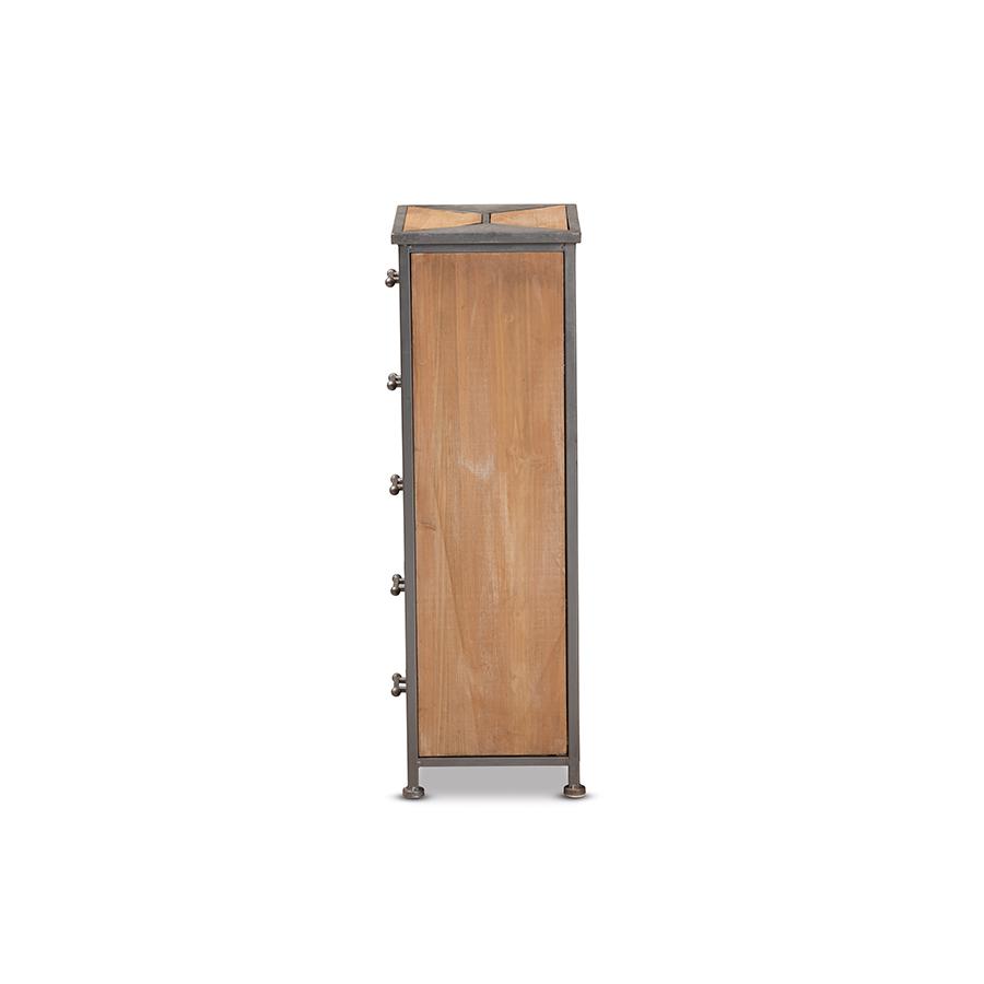 Whitewashed Oak Brown Finished Wood 5-Drawer Accent Storage Cabinet. Picture 4