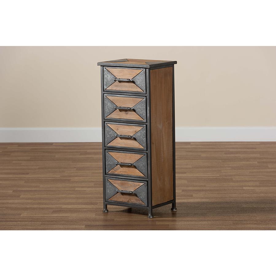 Whitewashed Oak Brown Finished Wood 5-Drawer Accent Storage Cabinet. Picture 7