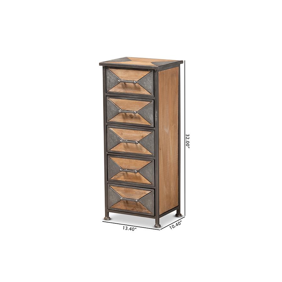 Whitewashed Oak Brown Finished Wood 5-Drawer Accent Storage Cabinet. Picture 8