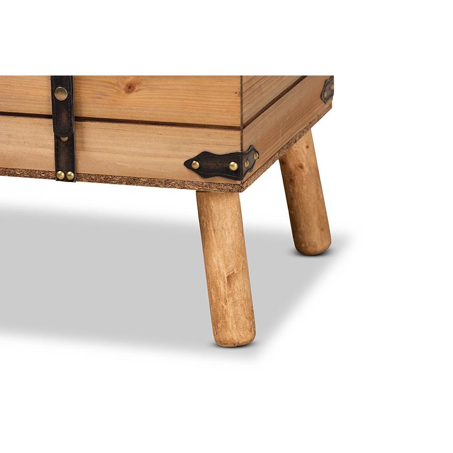 Dark Brown PU Leather Upholstered and Oak Finished Wood Large Storage Ottoman. Picture 8