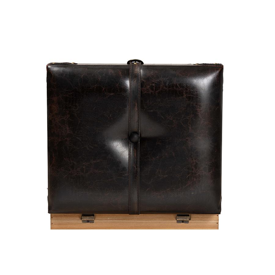 Dark Brown PU Leather Upholstered and Oak Finished Wood Small Storage Ottoman. Picture 7