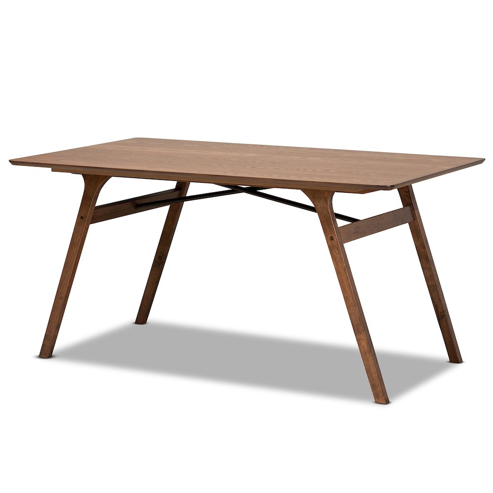 Saxton Mid-Century Modern Transitional Walnut Brown Finished Wood Dining Table. Picture 1