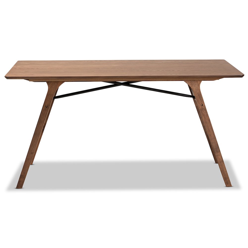 Saxton Mid-Century Modern Transitional Walnut Brown Finished Wood Dining Table. Picture 2