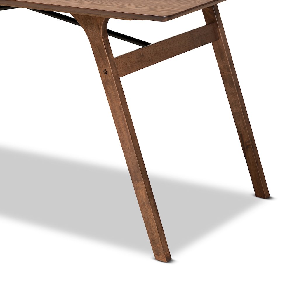 Saxton Mid-Century Modern Transitional Walnut Brown Finished Wood Dining Table. Picture 5