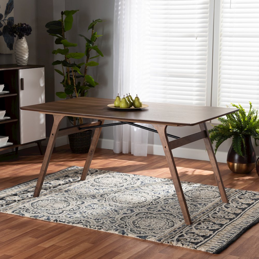 Saxton Mid-Century Modern Transitional Walnut Brown Finished Wood Dining Table. Picture 6