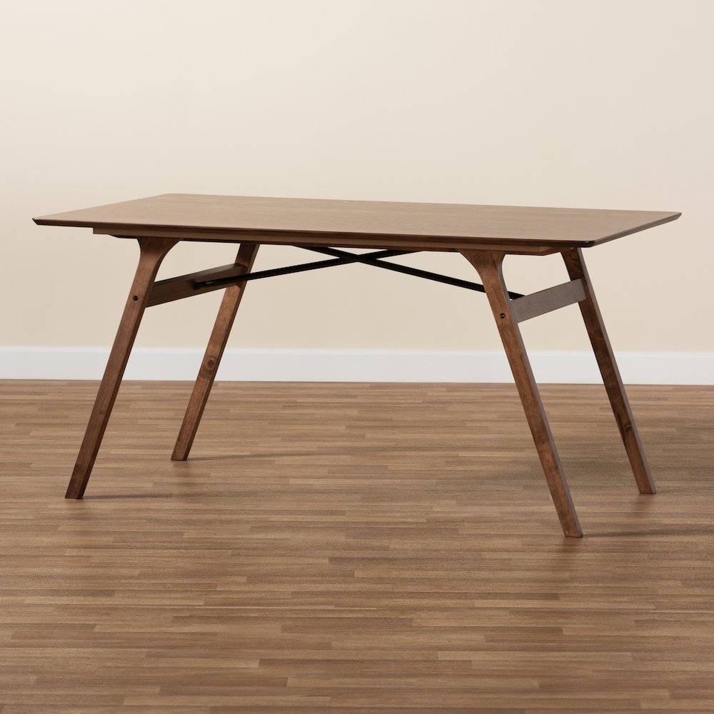 Saxton Mid-Century Modern Transitional Walnut Brown Finished Wood Dining Table. Picture 7