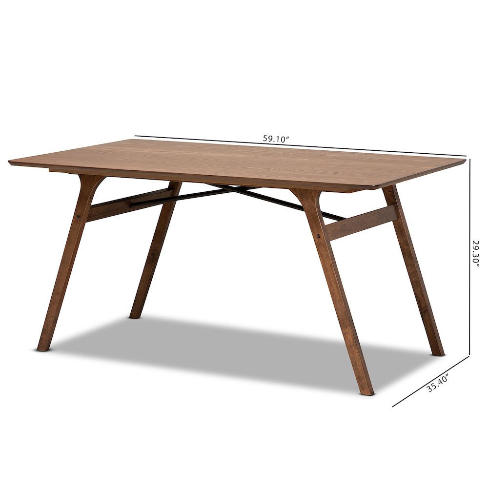 Saxton Mid-Century Modern Transitional Walnut Brown Finished Wood Dining Table. Picture 8