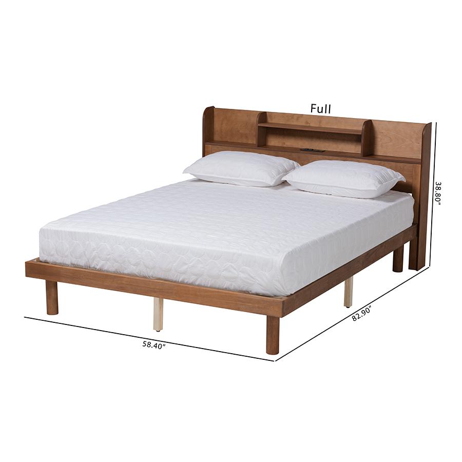 Walnut Brown Finished Wood Full Size Platform Bed with Charging Station. Picture 10