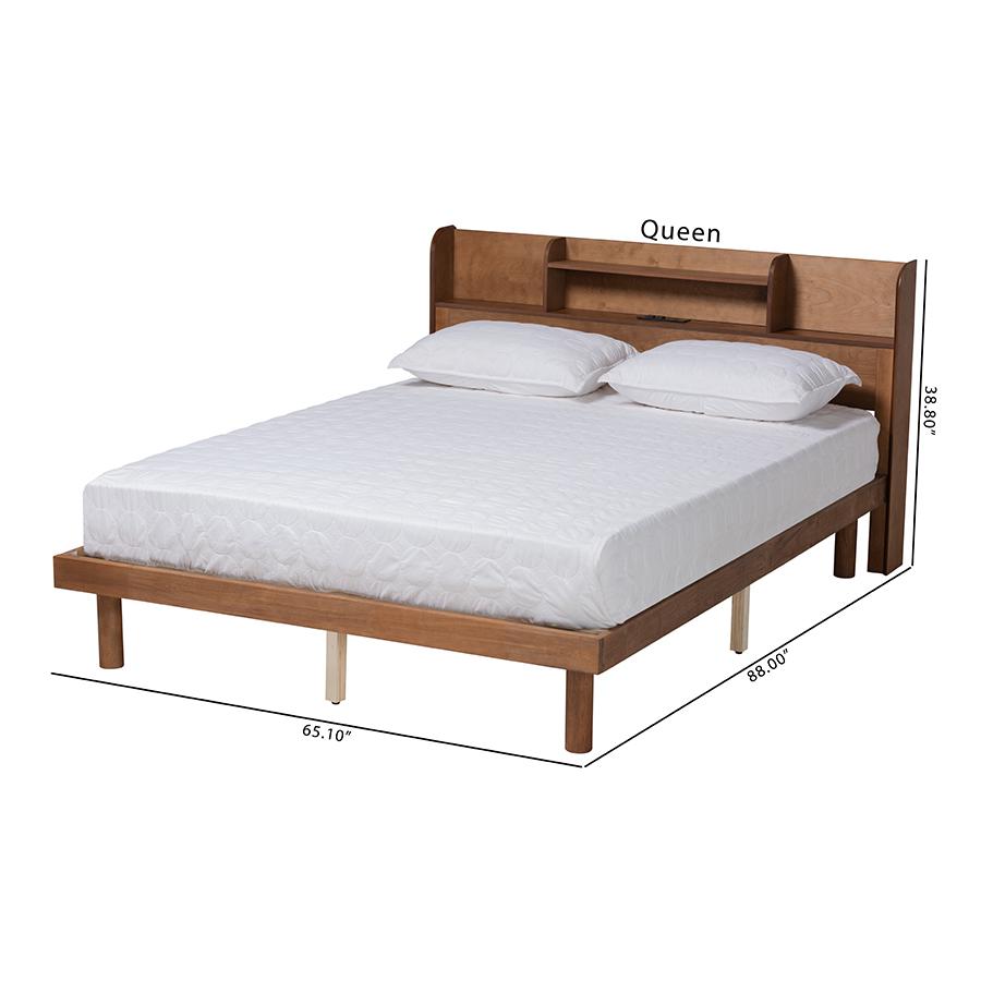 Walnut Brown Finished Wood Full Size Platform Bed with Charging Station. Picture 11