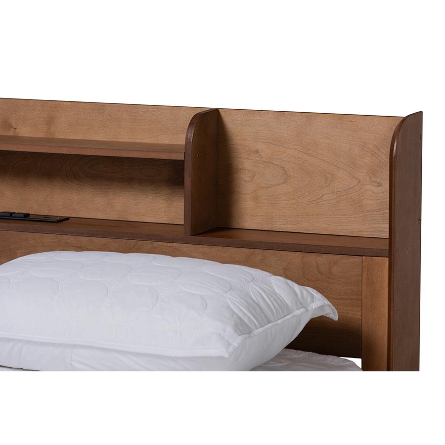 Walnut Brown Finished Wood Full Size Platform Bed with Charging Station. Picture 4