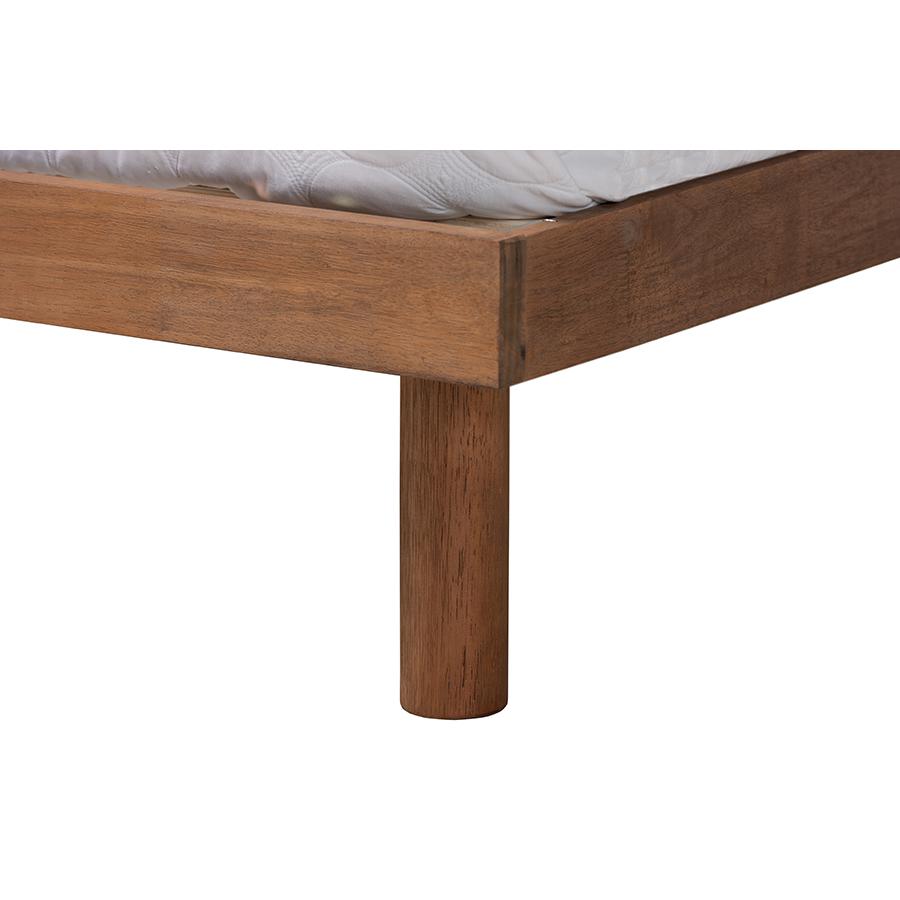 Walnut Brown Finished Wood Full Size Platform Bed with Charging Station. Picture 5