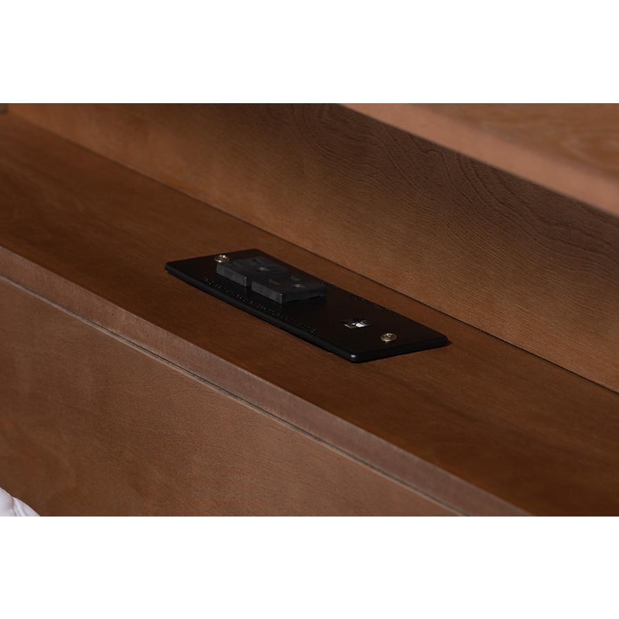 Walnut Brown Finished Wood Full Size Platform Bed with Charging Station. Picture 6