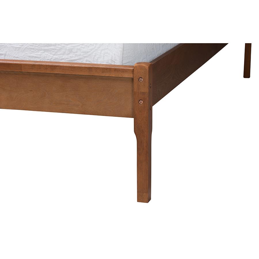 Walnut Brown Finished Wood and Natural Rattan Full Size Platform Bed. Picture 5