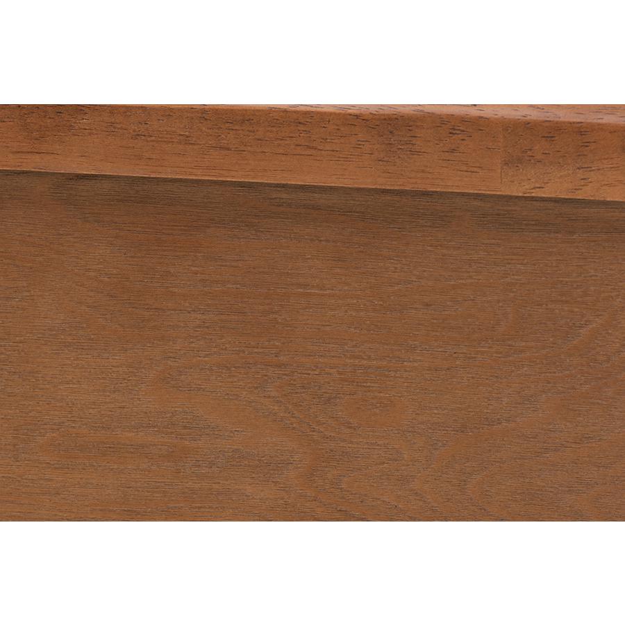 Walnut Brown Finished Wood and Natural Rattan Full Size Platform Bed. Picture 6
