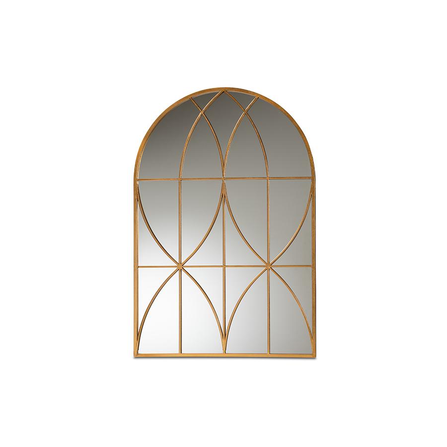 Celerina Modern and Contemporary Gold Finished Metal Accent Wall Mirror. Picture 1