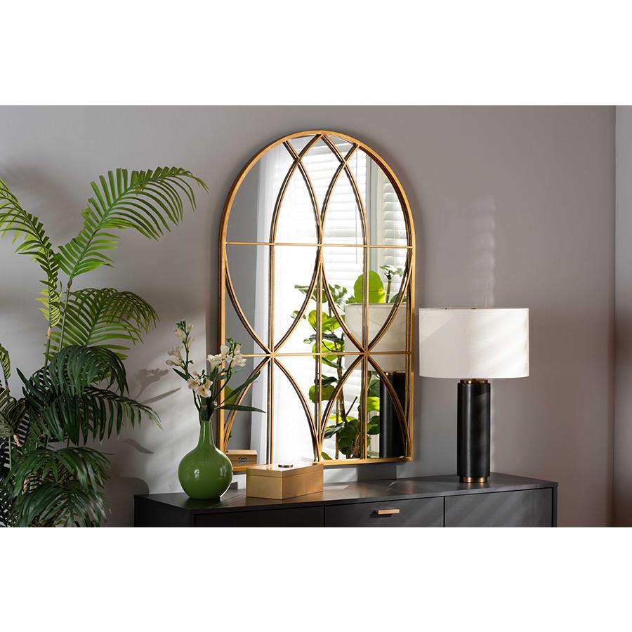 Celerina Modern and Contemporary Gold Finished Metal Accent Wall Mirror. Picture 3