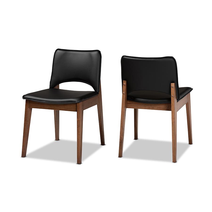 Leather Upholstered and Walnut Brown Finished Wood 2-Piece Dining Chair Set. Picture 1