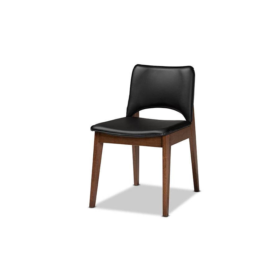 Leather Upholstered and Walnut Brown Finished Wood 7-Piece Dining Set. Picture 2