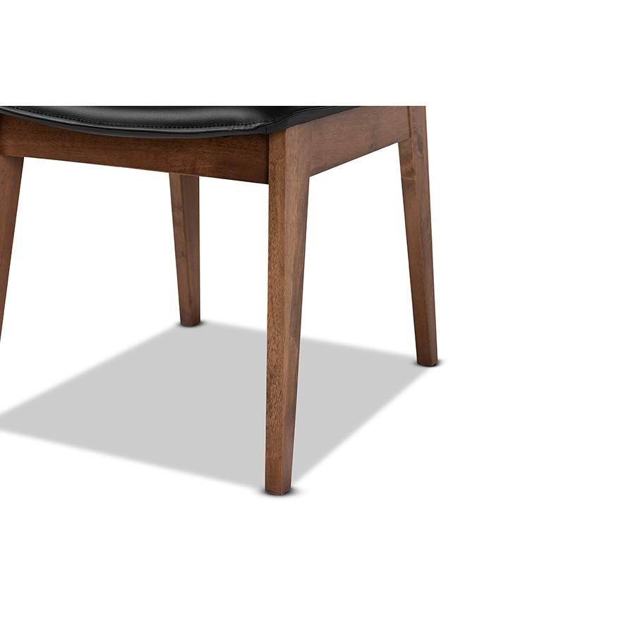 Leather Upholstered and Walnut Brown Finished Wood 7-Piece Dining Set. Picture 6