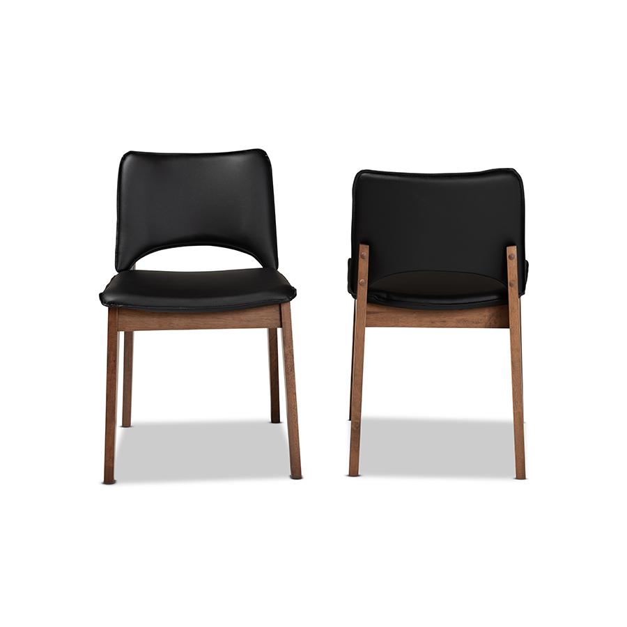 Leather Upholstered and Walnut Brown Finished Wood 2-Piece Dining Chair Set. Picture 2