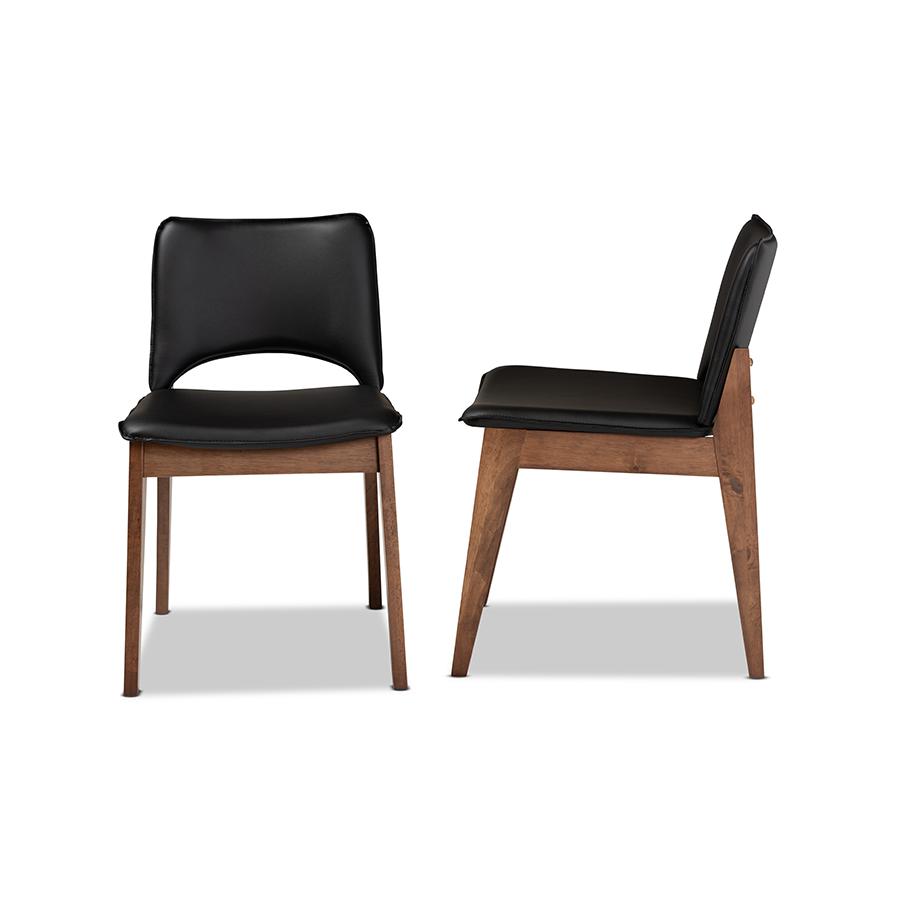 Leather Upholstered and Walnut Brown Finished Wood 2-Piece Dining Chair Set. Picture 3