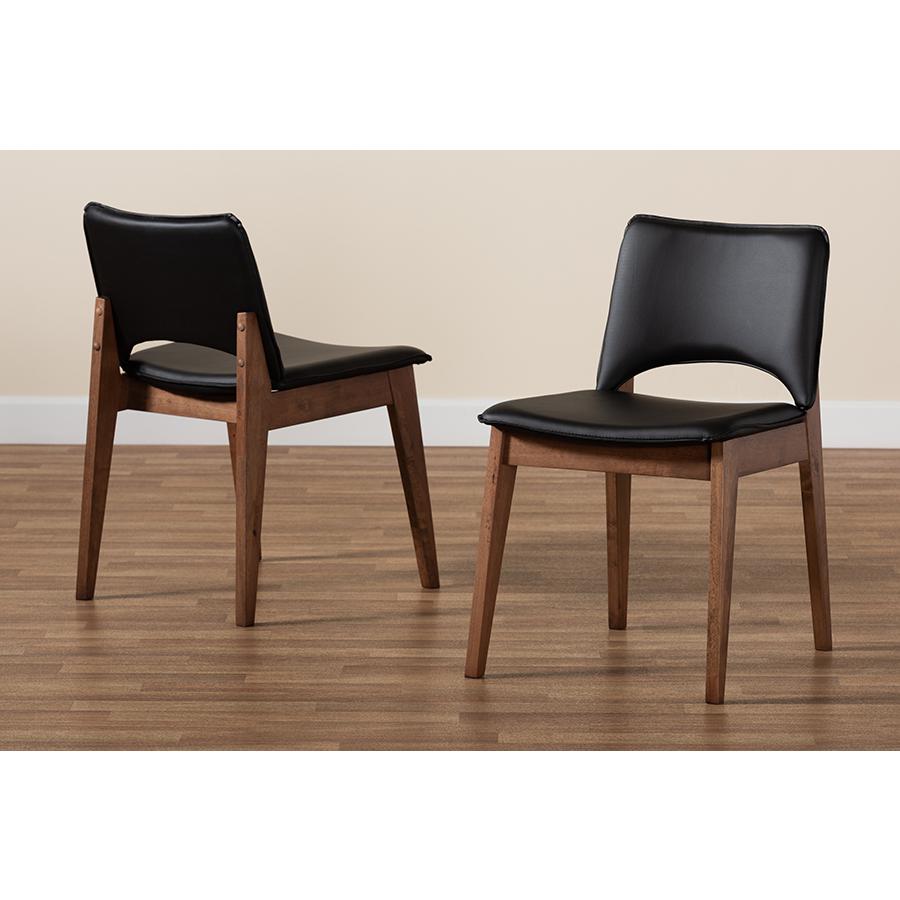 Leather Upholstered and Walnut Brown Finished Wood 2-Piece Dining Chair Set. Picture 7
