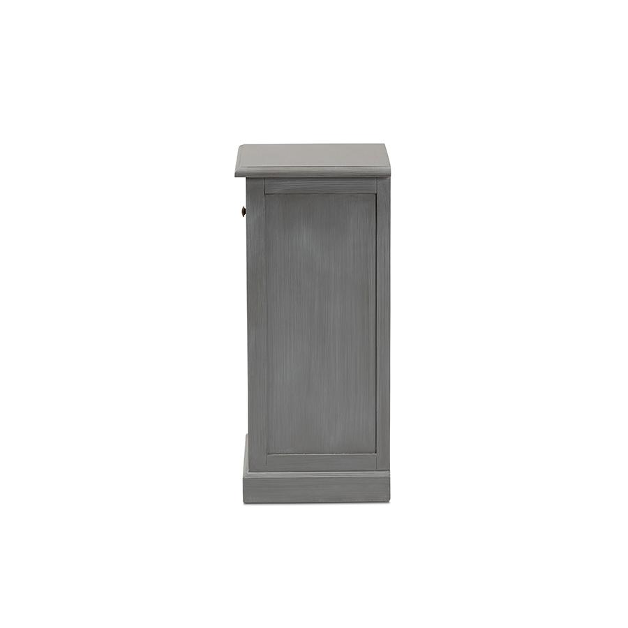 Vintage Grey Finished Wood and Synthetic Rattan 3-Drawer End Table. Picture 4
