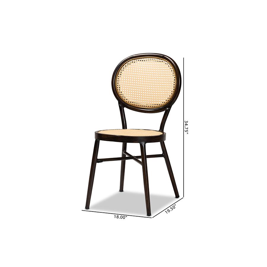 Dark Brown Finished Metal and Synthetic Rattan 2-Piece Outdoor Dining Chair Set. Picture 9