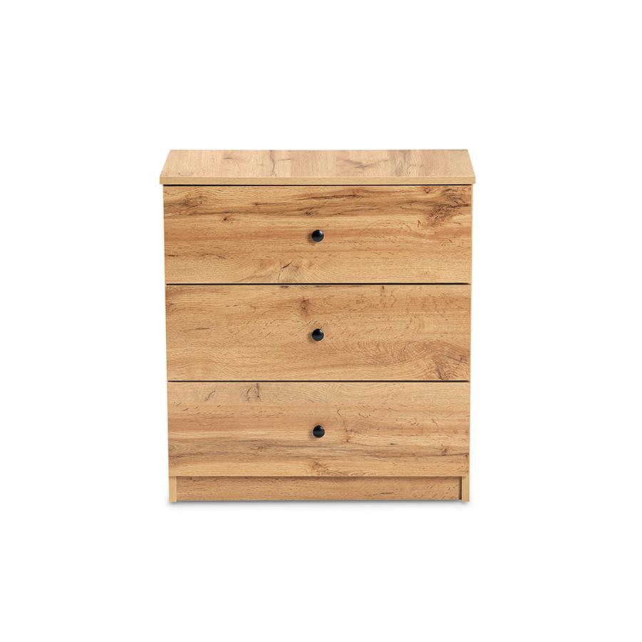 Decon Modern and Contemporary Oak Brown Finished Wood 3-Drawer Storage Chest. Picture 3