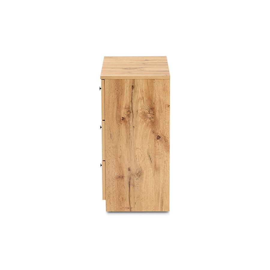 Decon Modern and Contemporary Oak Brown Finished Wood 3-Drawer Storage Chest. Picture 4
