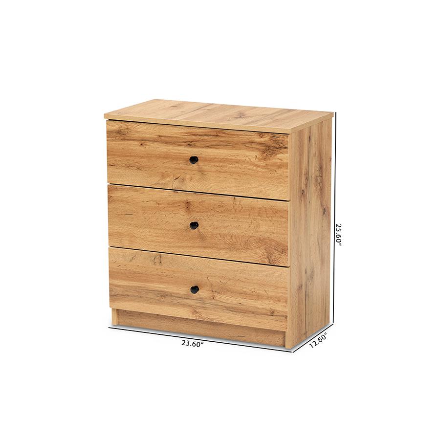 Decon Modern and Contemporary Oak Brown Finished Wood 3-Drawer Storage Chest. Picture 8