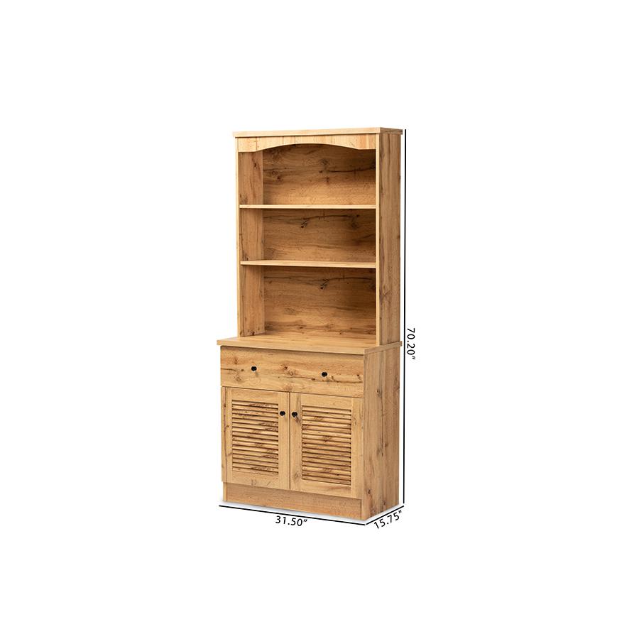 Oak Brown Finished Wood Buffet and Hutch Kitchen Cabinet. Picture 8