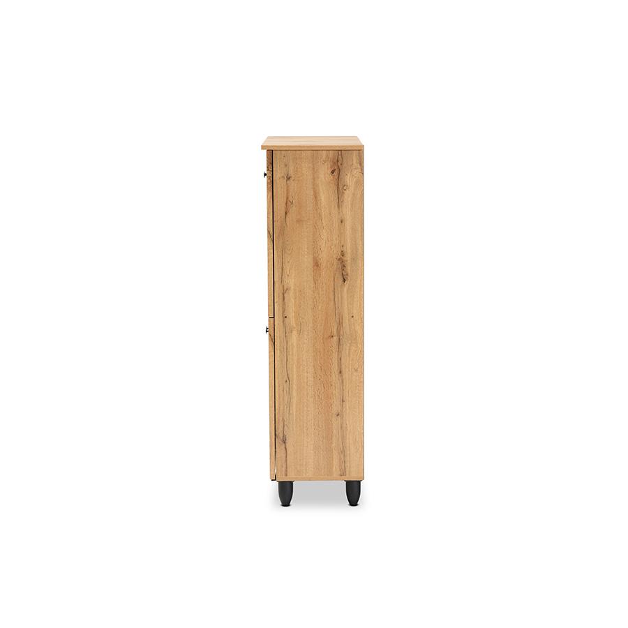 Oak Brown Finished Wood 4-Door Shoe Storage Cabinet. Picture 4