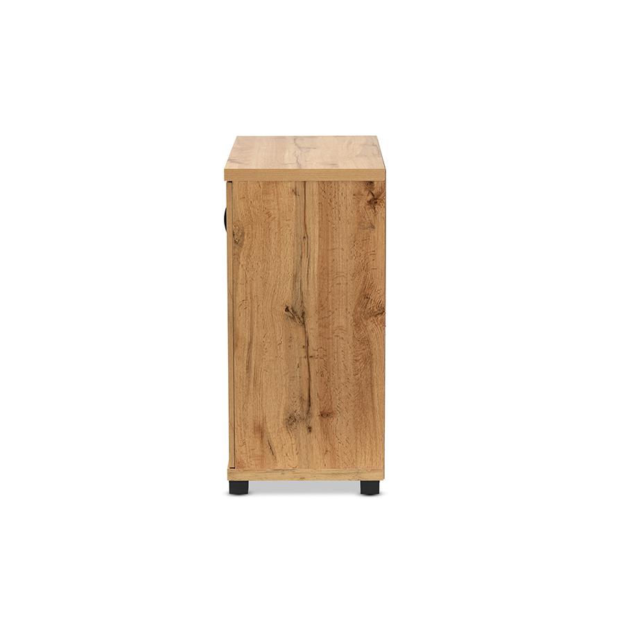 Oak Brown Finished Wood 2-Door Storage Cabinet with Glass Doors. Picture 4