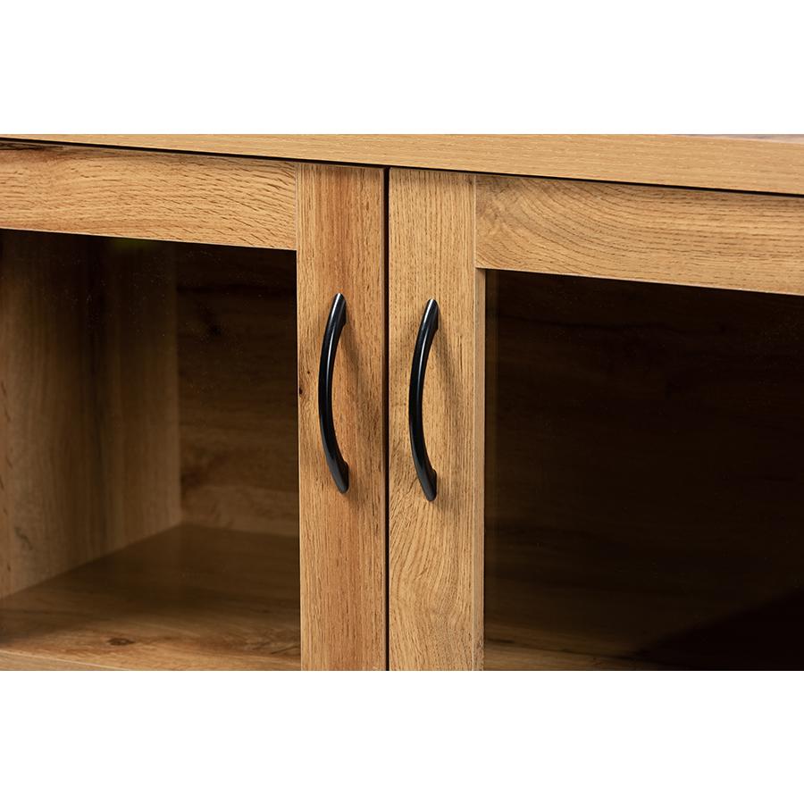 Oak Brown Finished Wood 2-Door Storage Cabinet with Glass Doors. Picture 5