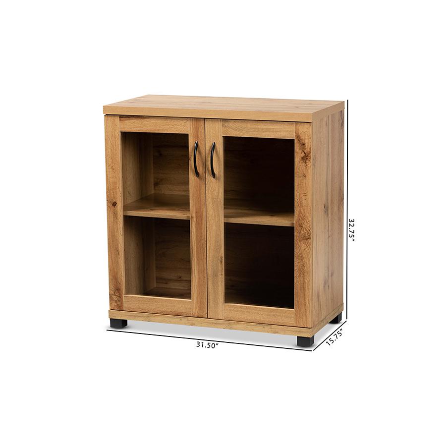Oak Brown Finished Wood 2-Door Storage Cabinet with Glass Doors. Picture 9