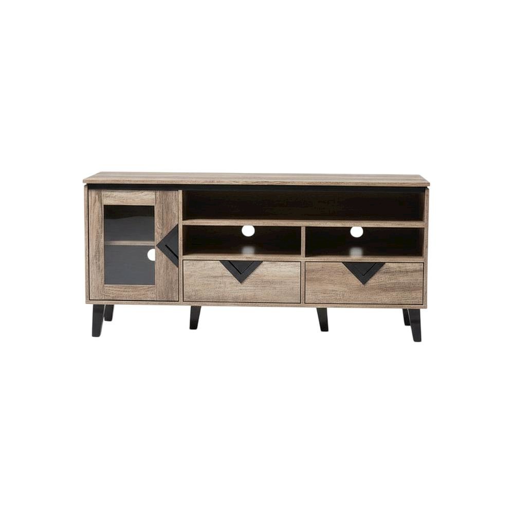 Light Brown Wood TV Stand with Contemporary Design and Storage Space. Picture 4