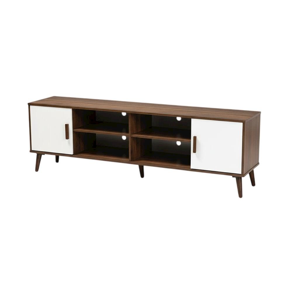 Modern Two-Tone White and Walnut Finishes TV Stand with Wooden Frame. Picture 1