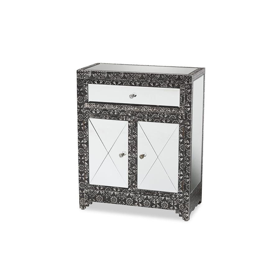 Mirrored Glass 1-Drawer Sideboard Buffet. Picture 1