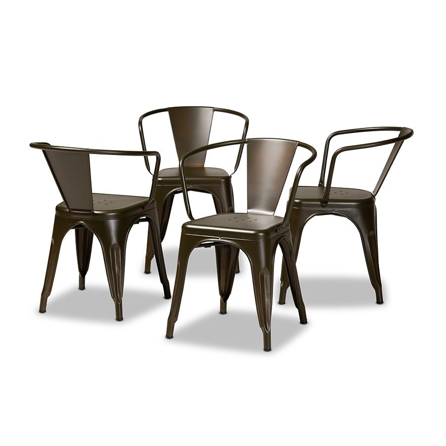 Ryland Modern Industrial Brown Finished Metal 4-Piece Dining Chair Set. Picture 1