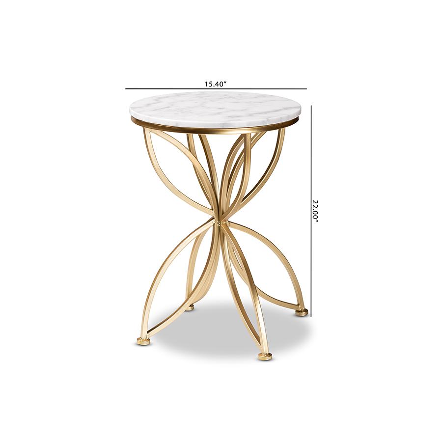 Gold Finished Metal End Table with Marble Tabletop. Picture 8