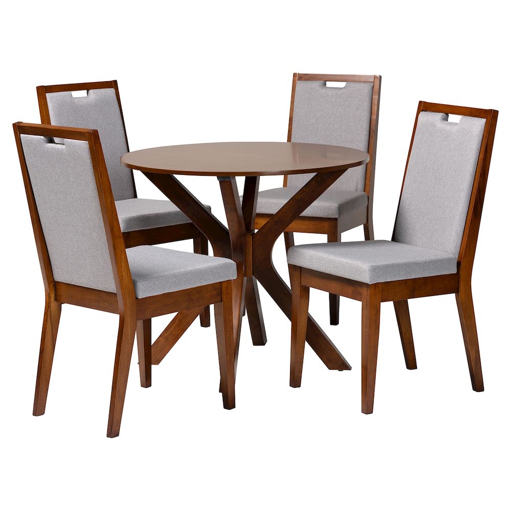 Eira Modern Grey and Walnut Brown Wood 5-Piece Dining Set. Picture 1