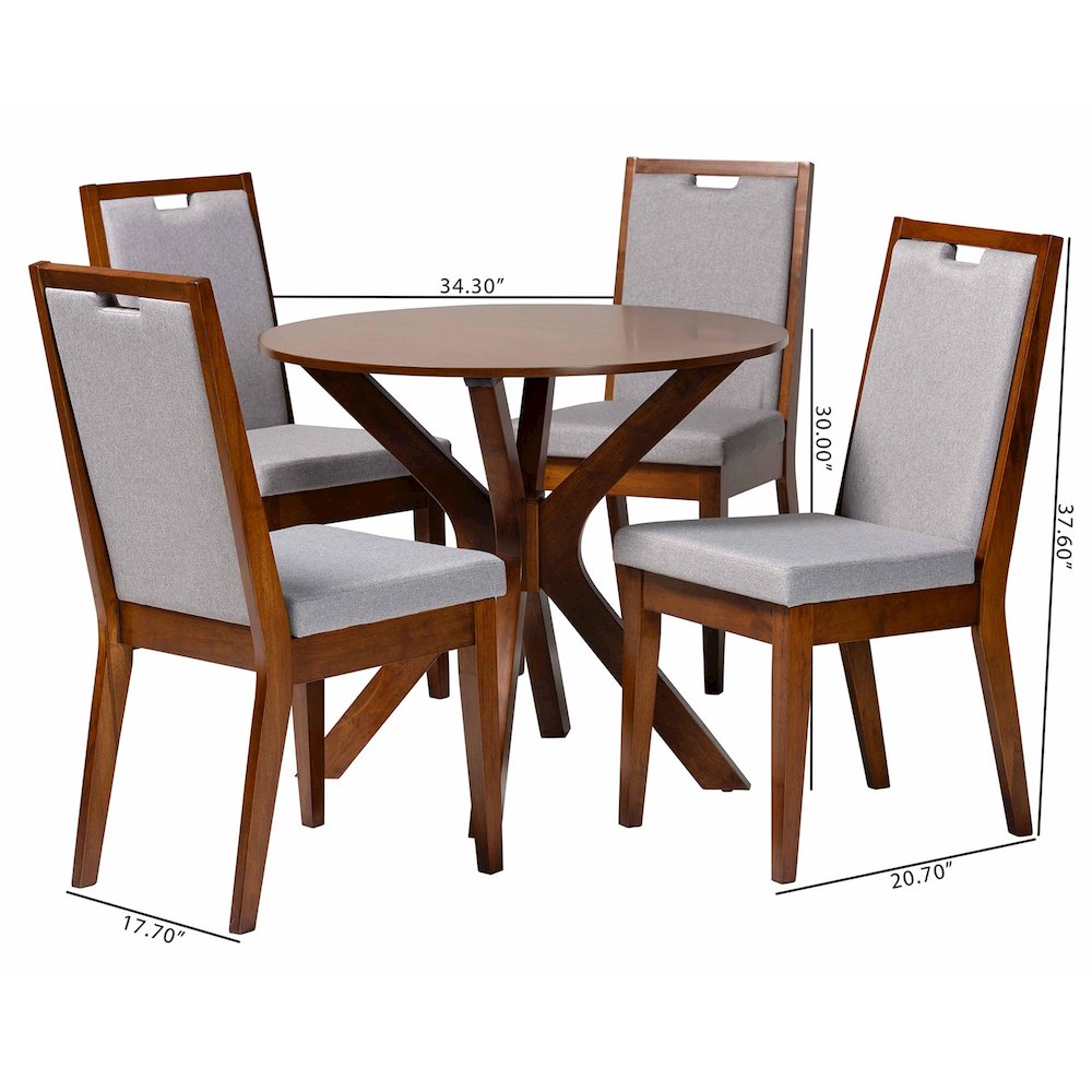 Eira Modern Grey and Walnut Brown Wood 5-Piece Dining Set. Picture 10