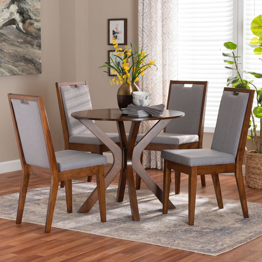 Eira Modern Grey and Walnut Brown Wood 5-Piece Dining Set. Picture 8